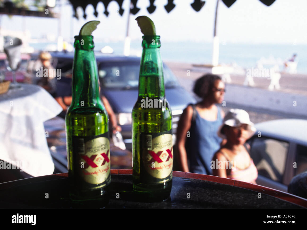 beer bottles on restaurant table puerto vallarta mexico Stock Photo Alamy