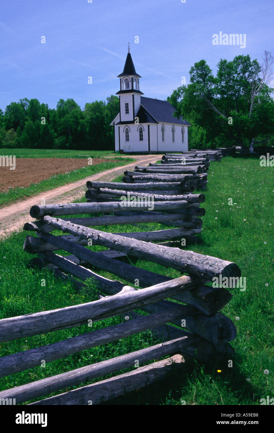 Church and Fence Kings Landing NB Canada Stock Photo Alamy