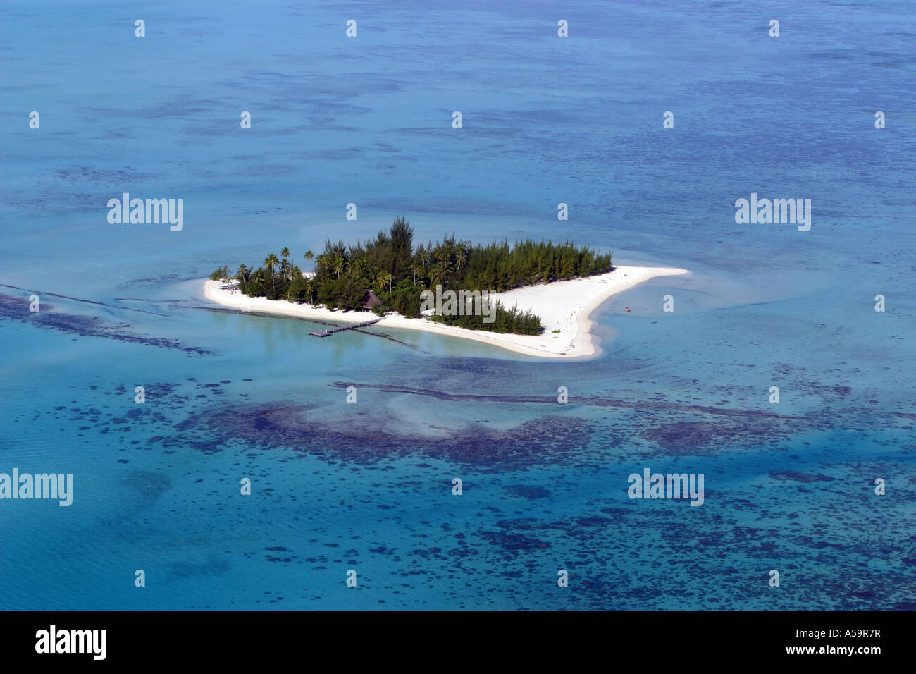 Small island of Motu Tapu, part of Bora Bora in French Polynesia Stock Photo