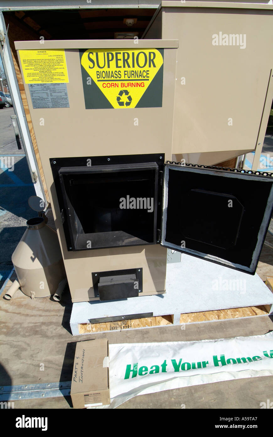 Home heating furnace that uses corn burning for fuel source Stock Photo Alamy