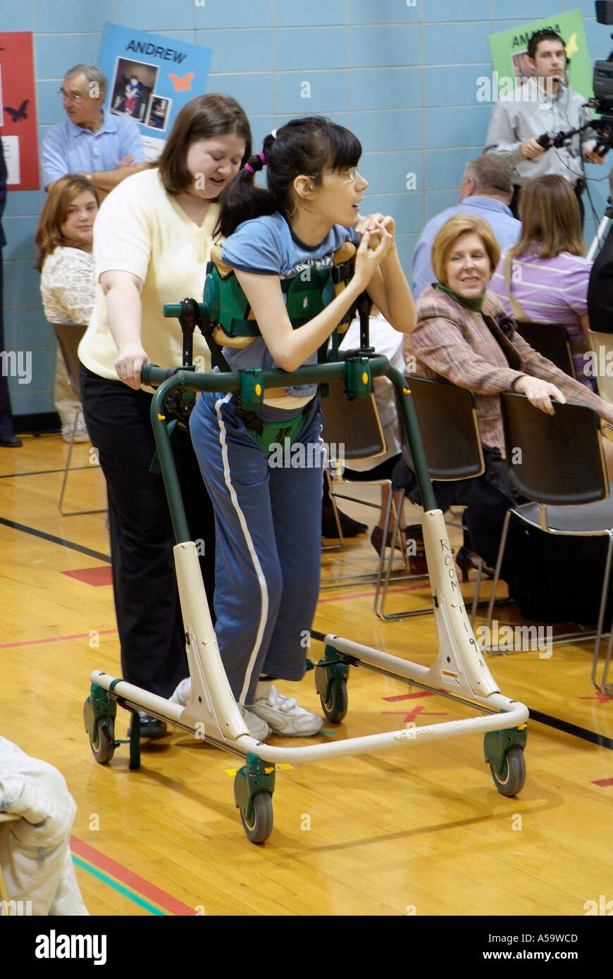 MOVE International holds ceremony and demonstration of Pacer Gait Trainer to aid students to learn to walk Stock Photo