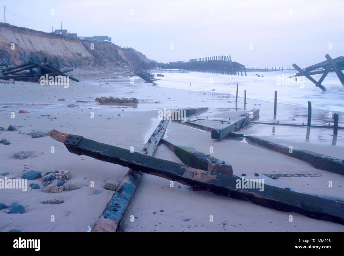 BEACH AND FORESHORE AT HAPPISBURGH STREWN WITH DEBRIS OF SEA DEFENCES ...