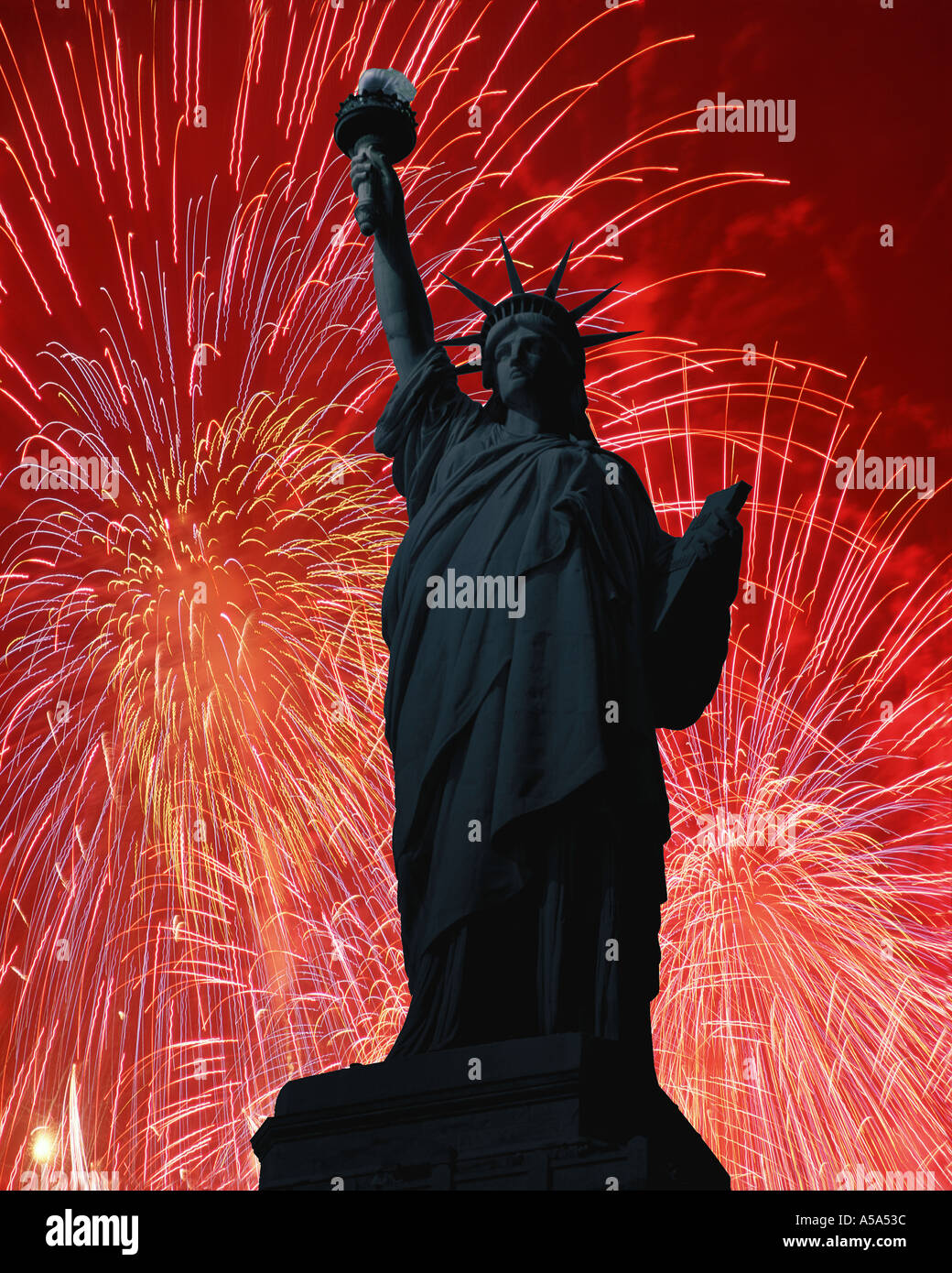 Statue of Liberty with fireworks, New York, New York Stock Photo Alamy