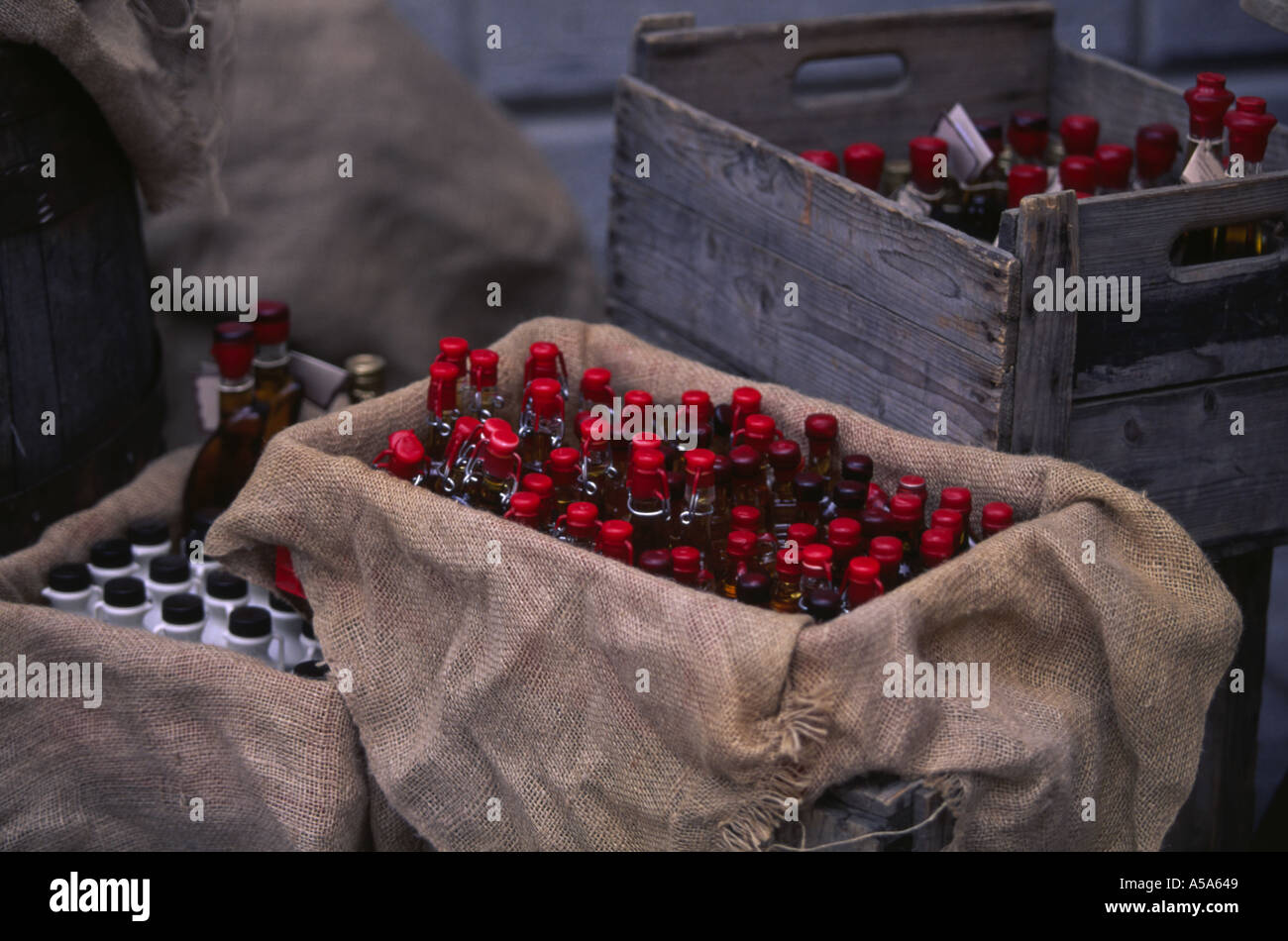 Box of maple syrup bottles Canada Stock Photo Alamy