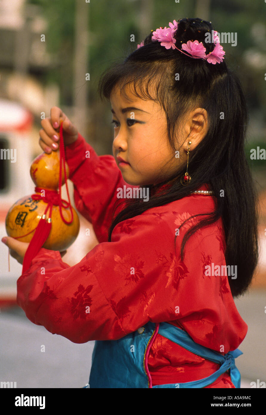 Beautiful Taiwanese girl with gourd 2 Stock Photo