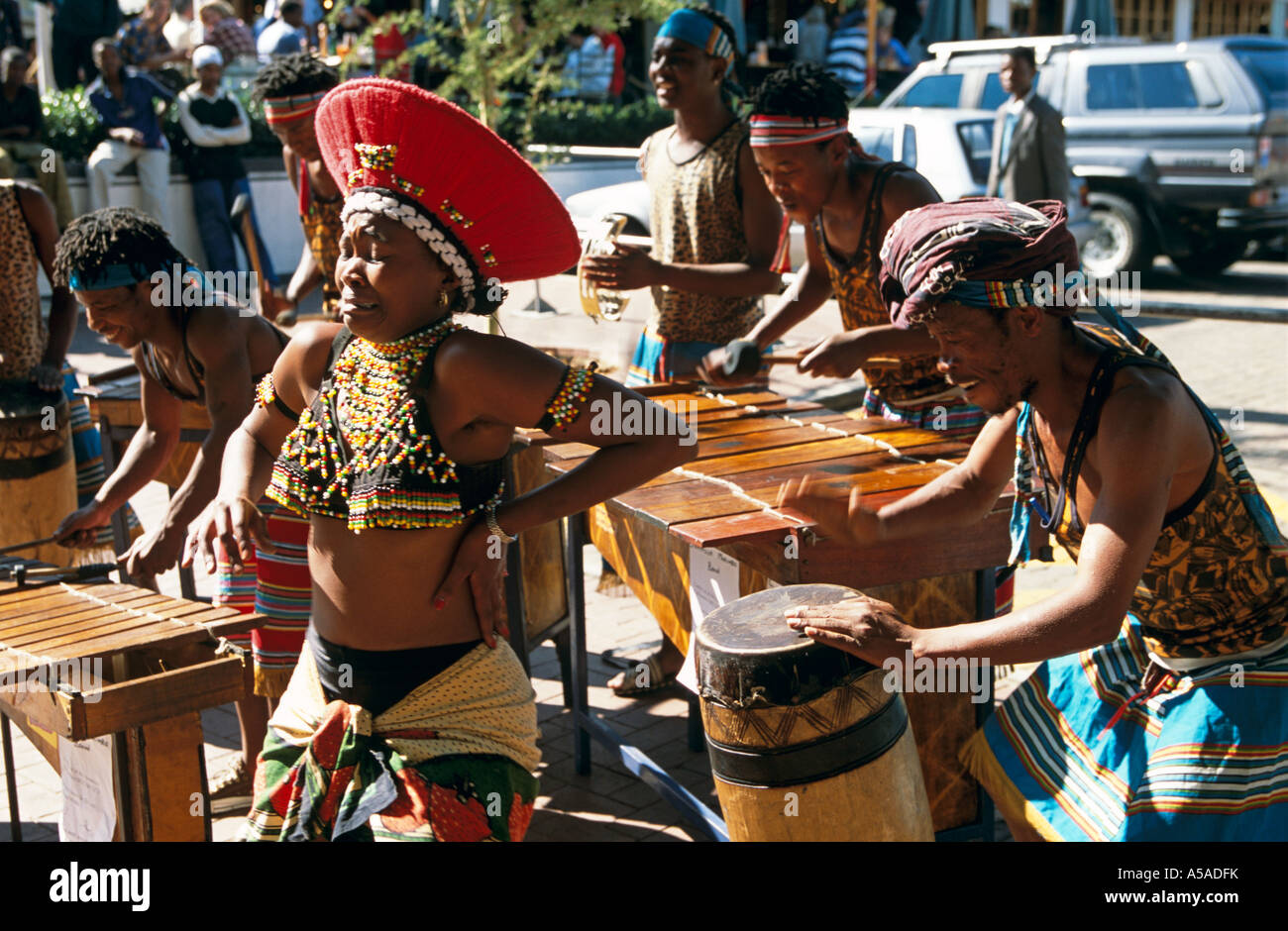 Native South Africans performing on the streets of Johannesburg Stock Photo