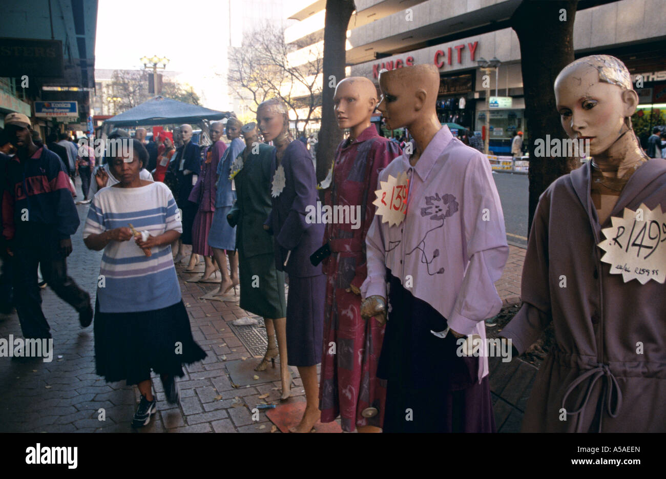 Row of mannequins on pavement, Johannesburg, South Africa Stock Photo