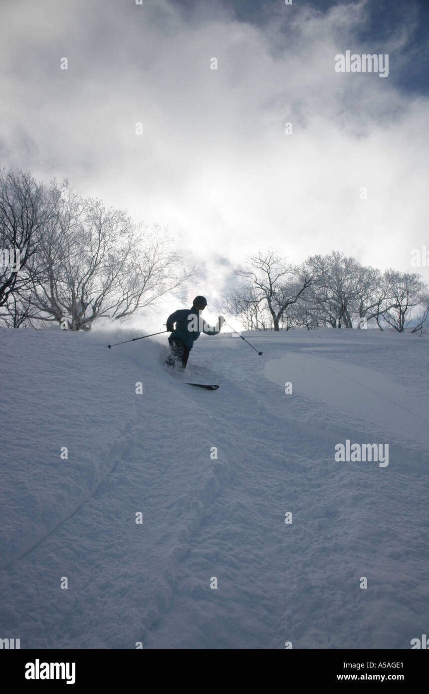 Telemark skiing on Mount Niseko Annupuri Niseko Hokkaido Japan Stock