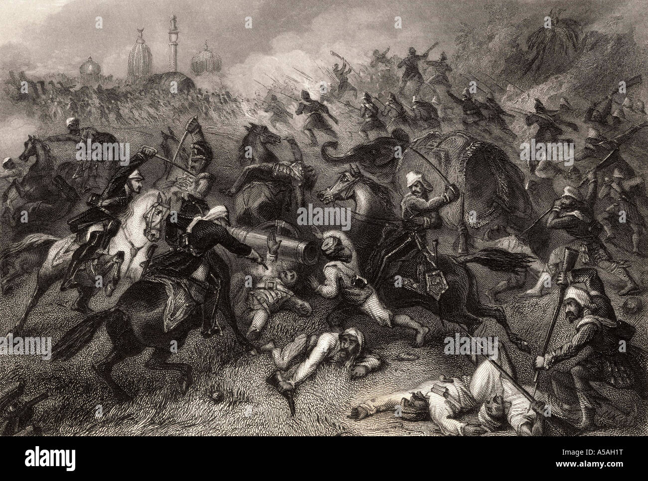 Havelock's column attacking the mutineers before Cawnpore. Stock Photo