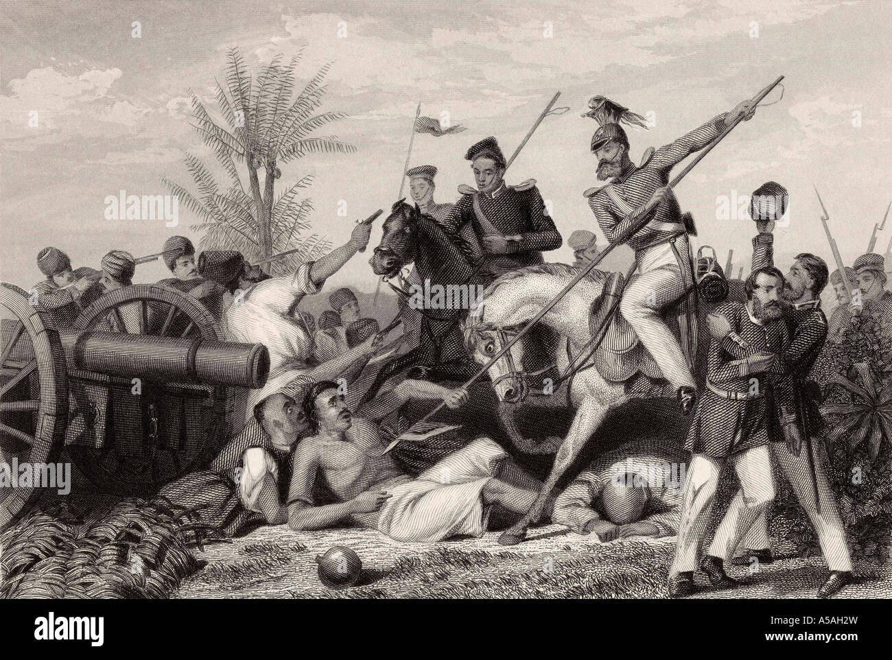 Capture of a gun at Banda.  From The History of the Indian Mutiny published 1858 Stock Photo