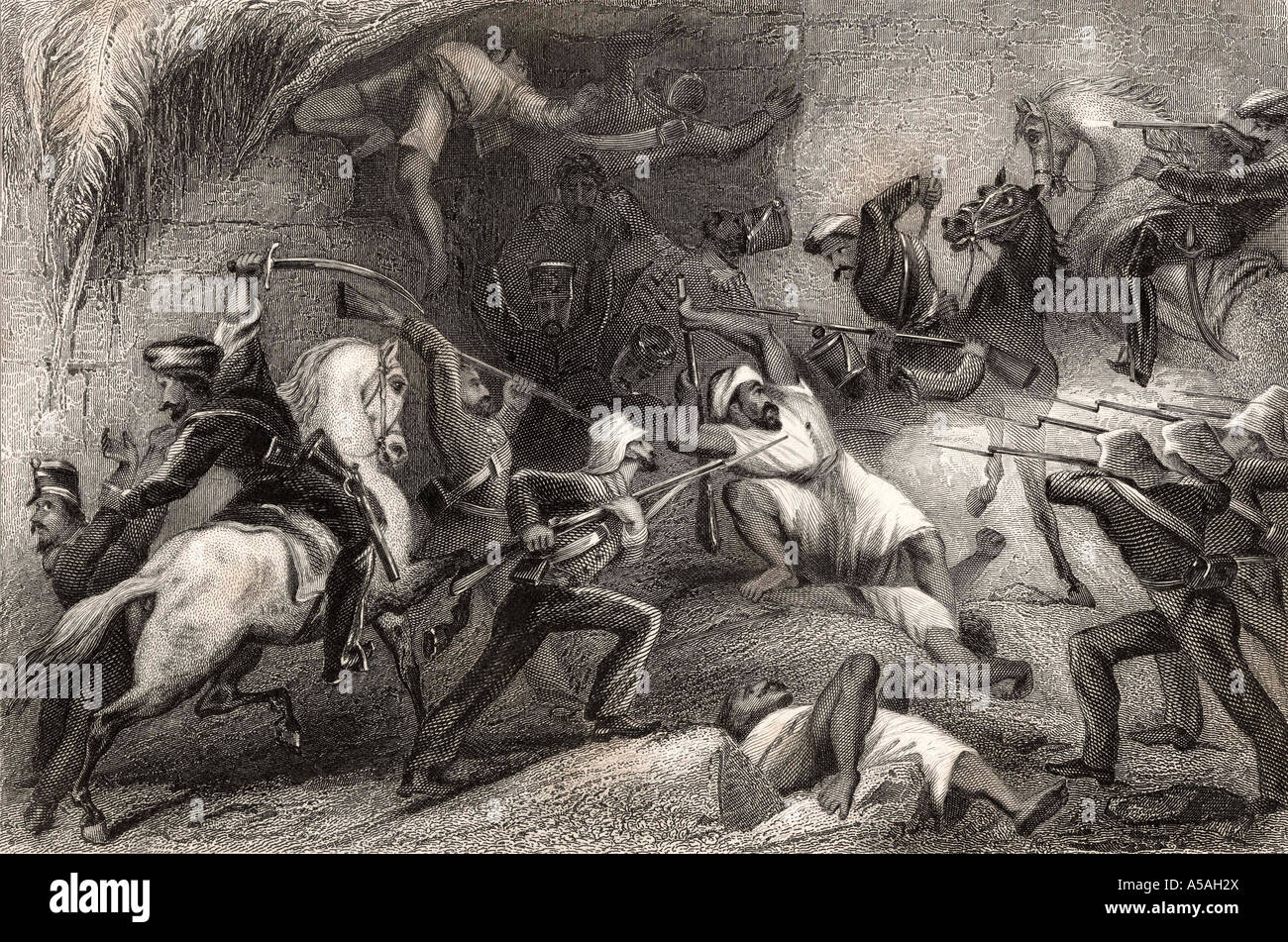 Repulse of a sortie from Delhi. From The History of the Indian Mutiny, published 1858. Stock Photo