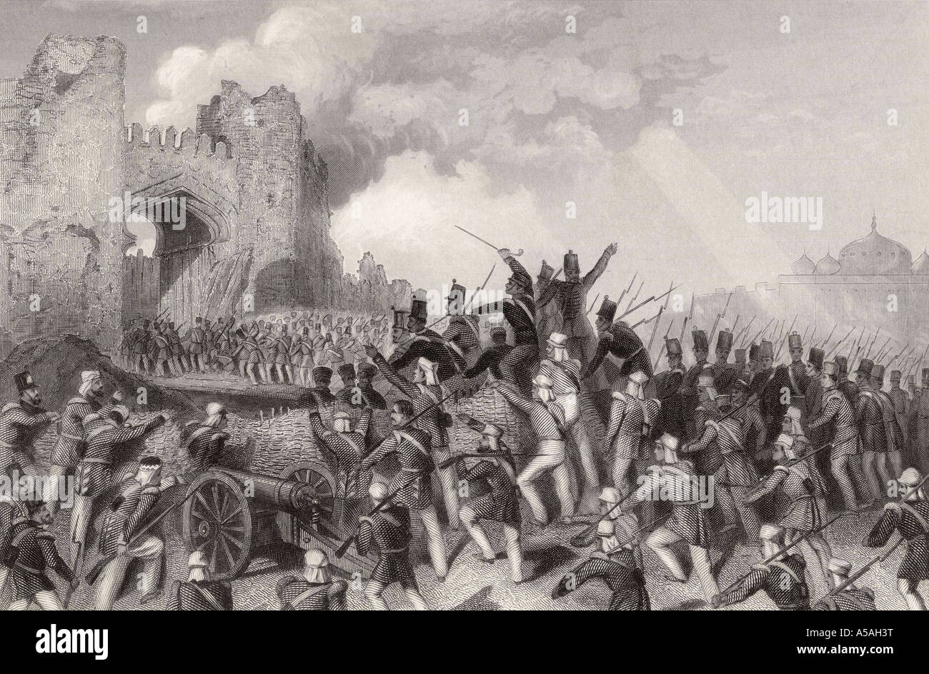 Assault of Delhi.  Capture of the Cashmere Gate 14th September, 1857. From The History of the Indian Mutiny, published 1858. Stock Photo