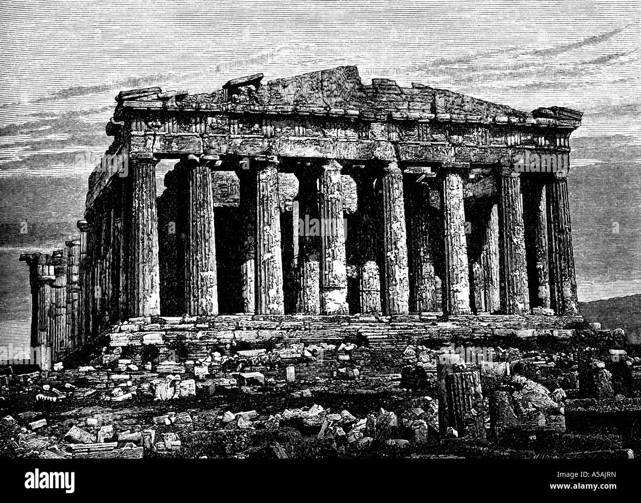 Engraving of the Parthenon Stock Photo
