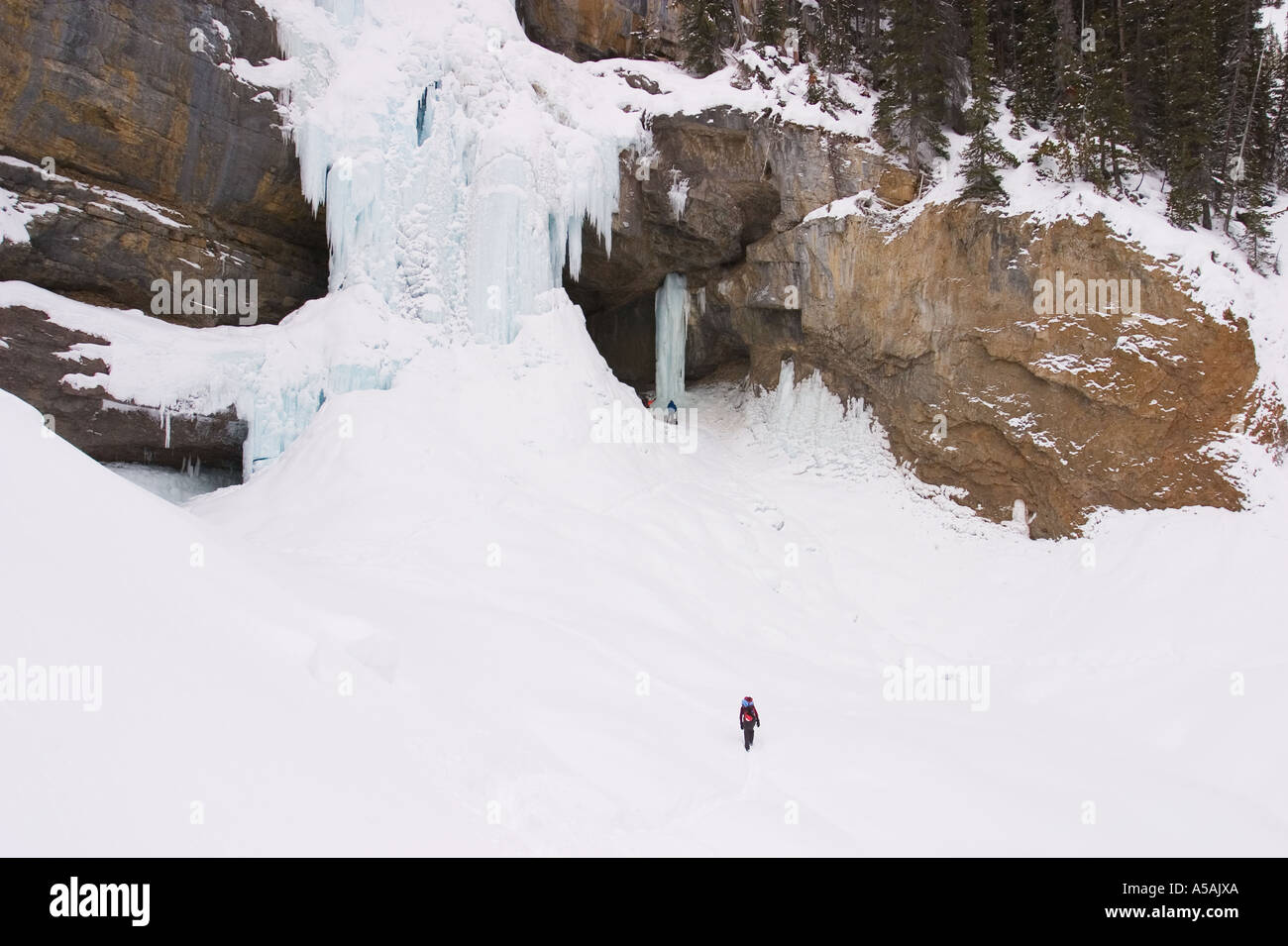 Climber approaching Panther Falls Banff National Park Canada Stock