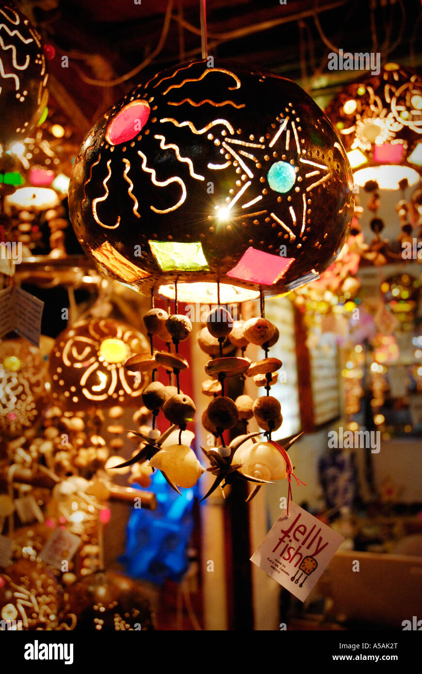 Jelly Fish lanterns are popular souvenirs from the shops on 5th Avenue the major pedestrian street in Playa del Carmen Mexico Stock Photo
