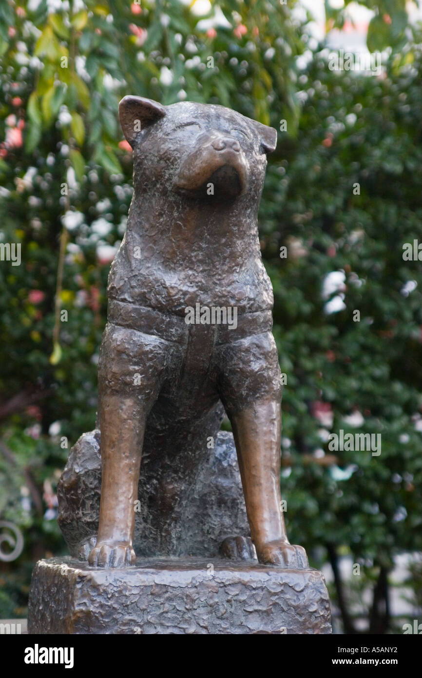 Bronze statue of Hachiko in front of Shibuya Station Tokyo Japan Asia Stock Photo