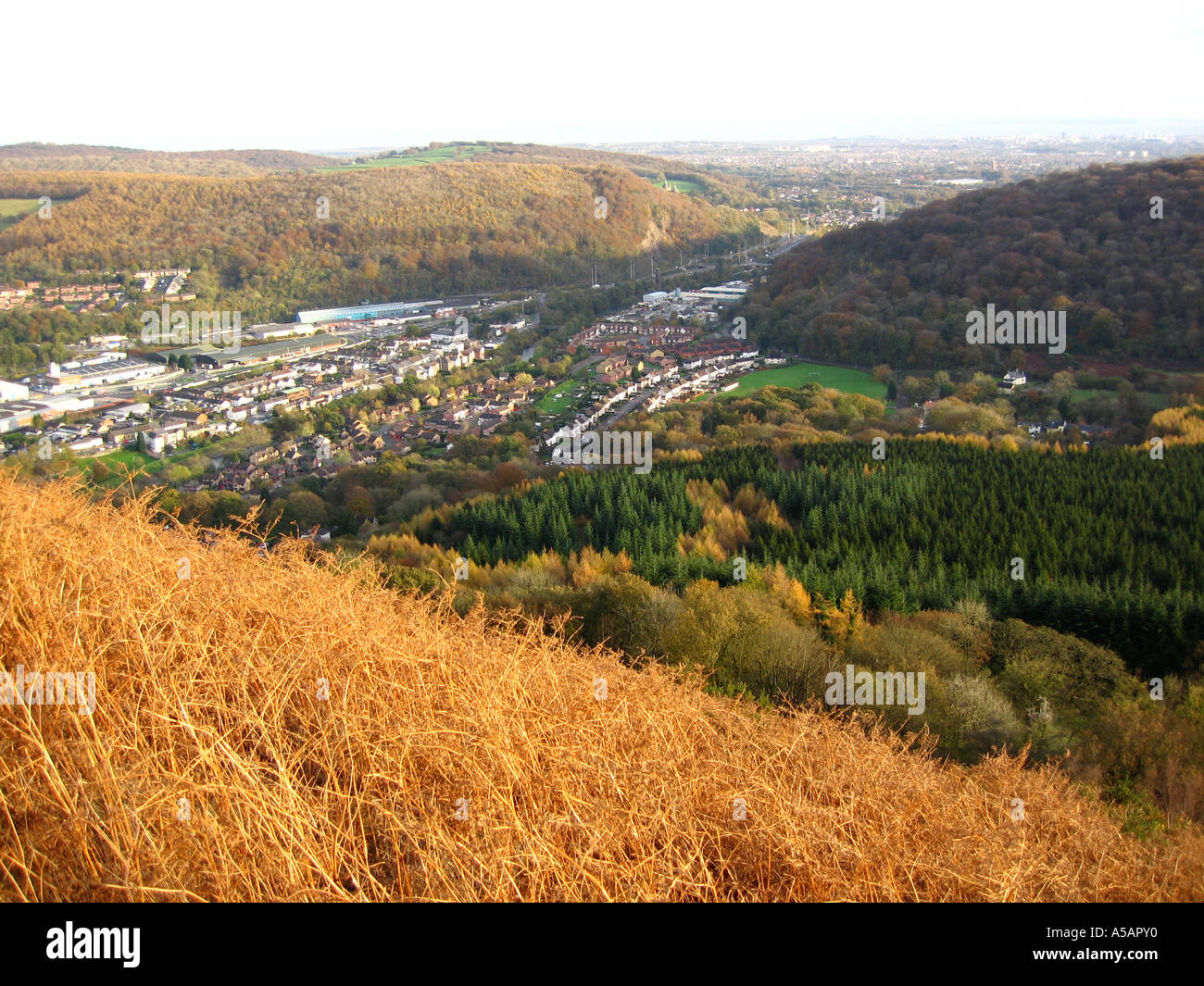 Taffs Well and View Towards Cardiff from the Summit of Garth Mountain