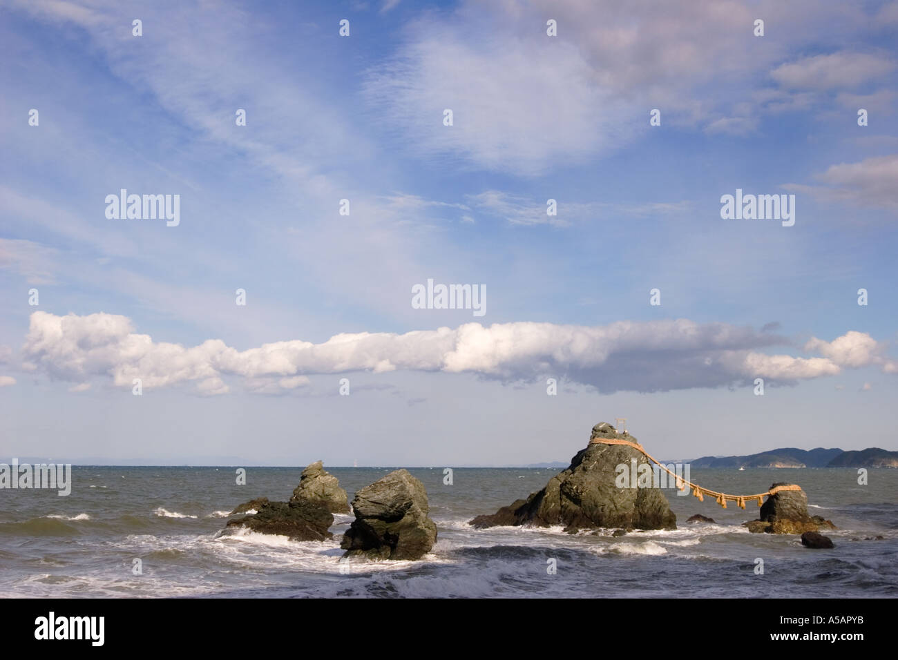 Meoto Iwa Wedded Rocks off the coast of Futamigaura Beach, Futami Town ...