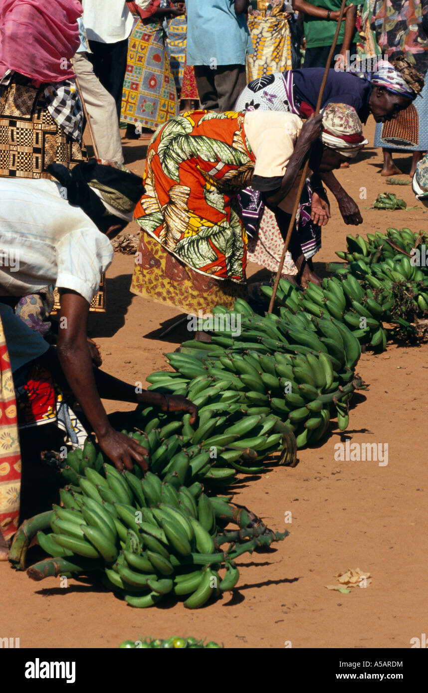 Vendors selling bananas in market, Rwanda, Africa Stock Photo