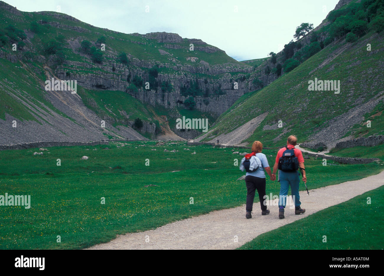 Walkers near Gordale Scar Yorkshie UK Stock Photo