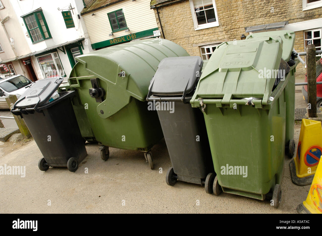 Rubbish and wheelie bins in Market Street in Chipping Norton