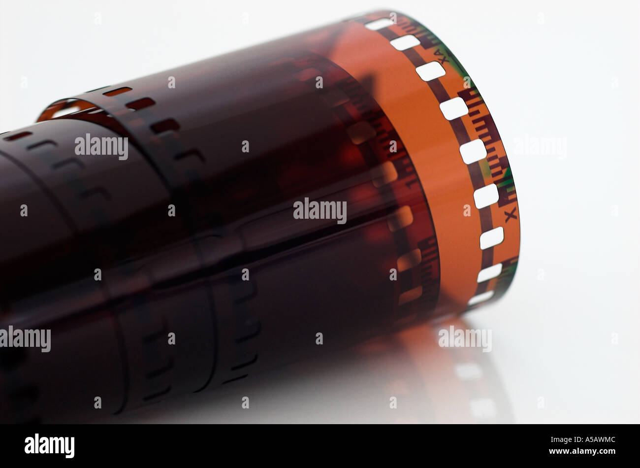 35mm negative film on white background Stock Photo