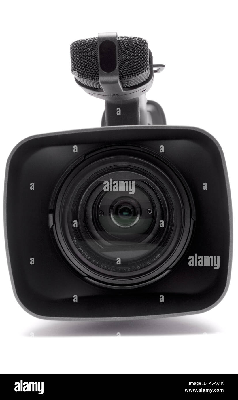 Front view on a semi-professional 3CCD digital video camera isolated on ...
