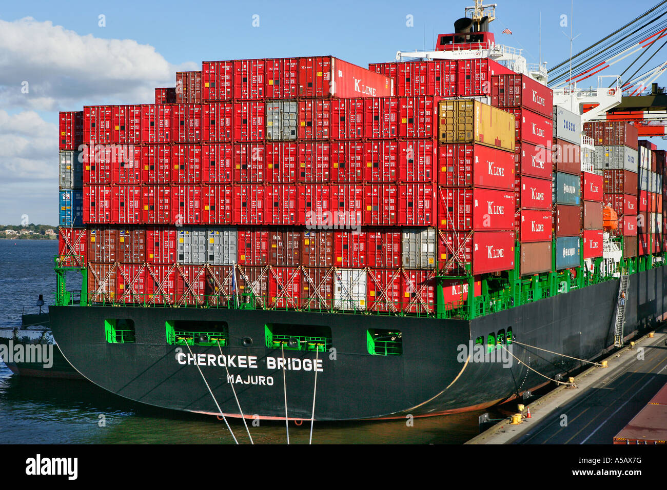 Red Cargo Container Ship Stock Photo