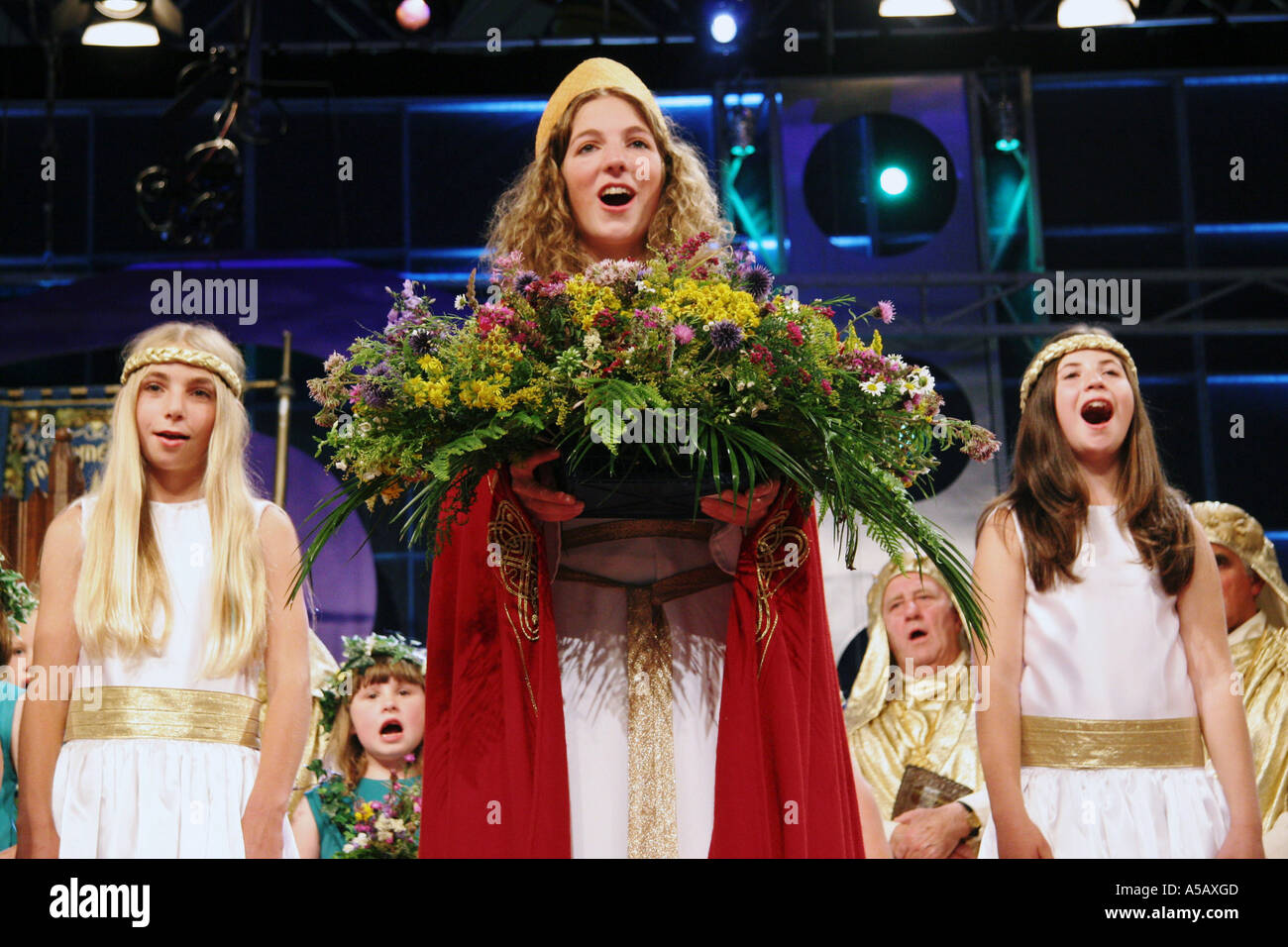 Flower Bearer Singing National Eisteddfod Wales Stock Photo Alamy