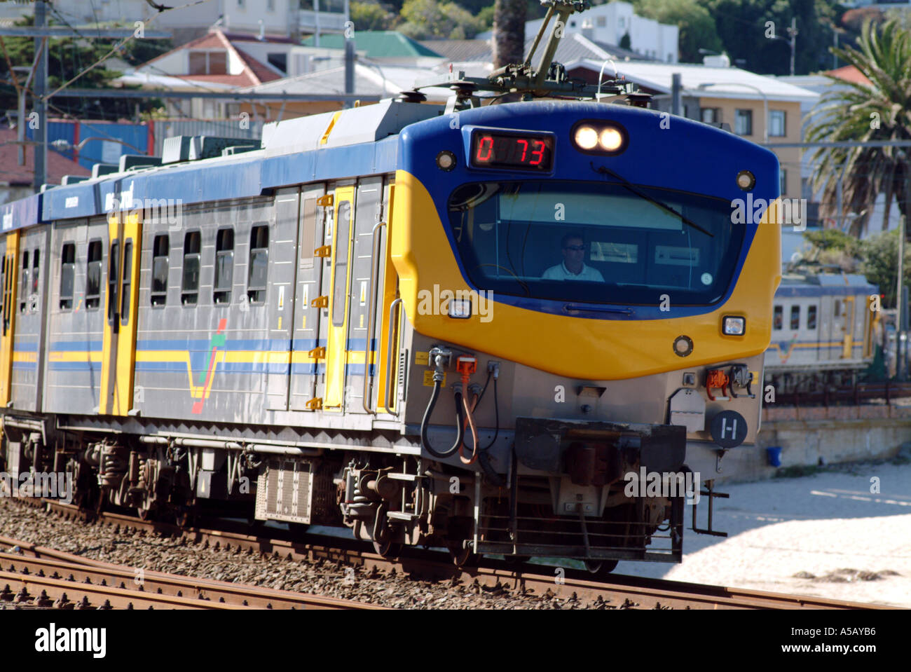 Metrorail train passes through Fish Hoek en route on a trip to Simons