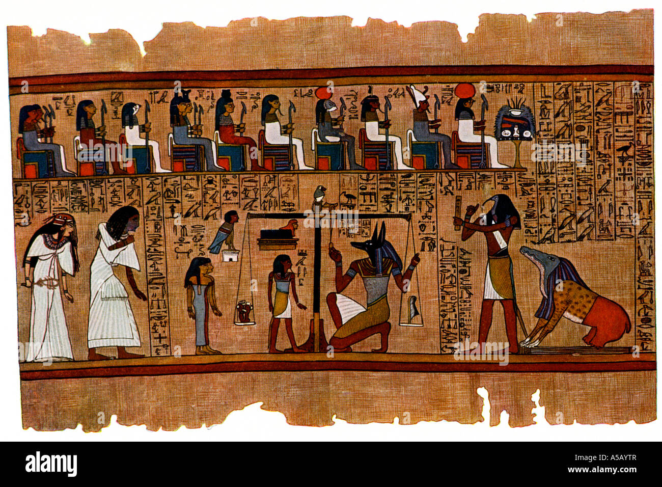 Papyrus of Ani portraying the judgment of the dead by Anubis Stock Photo