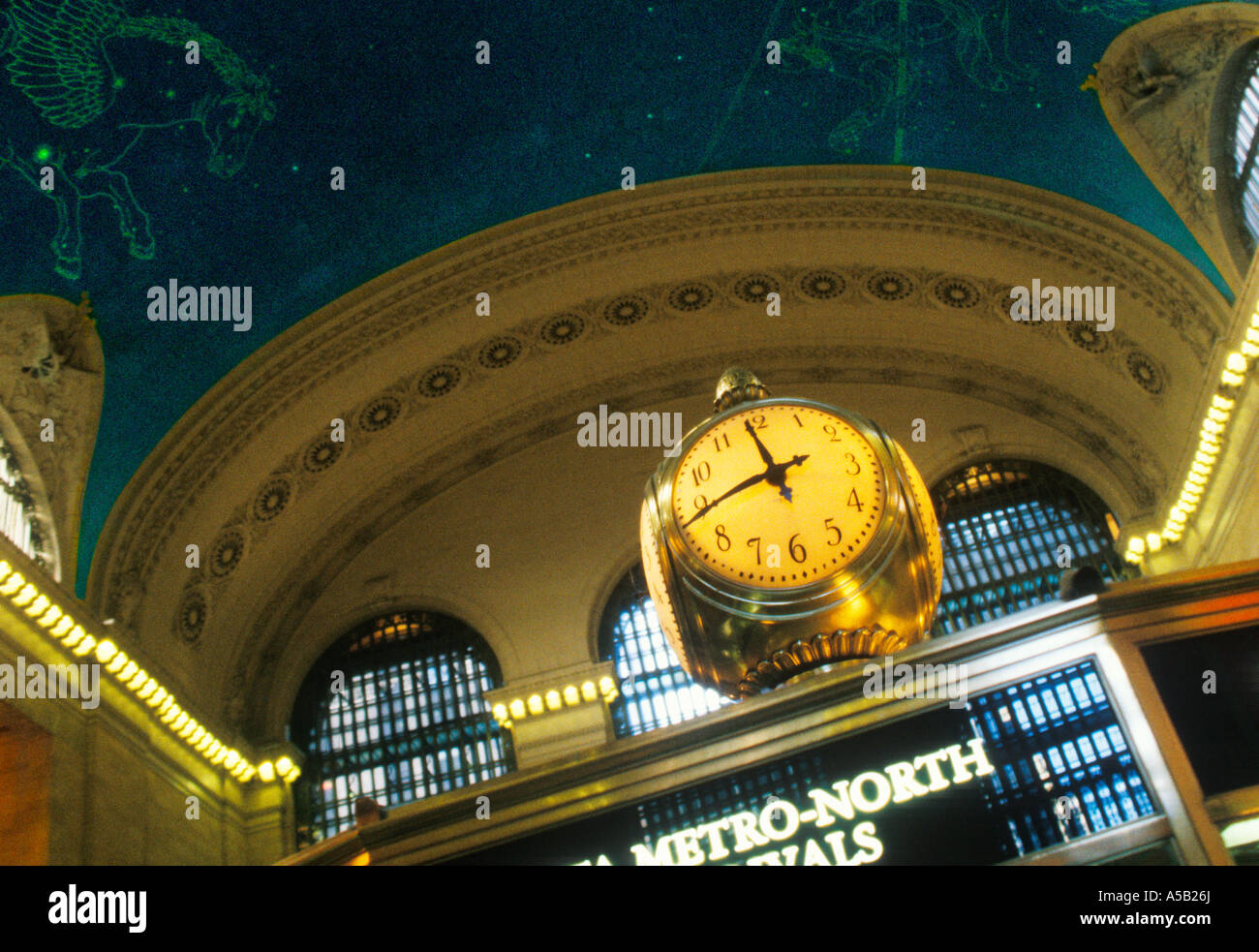 Grand Central Terminal train station clock on information booth. New