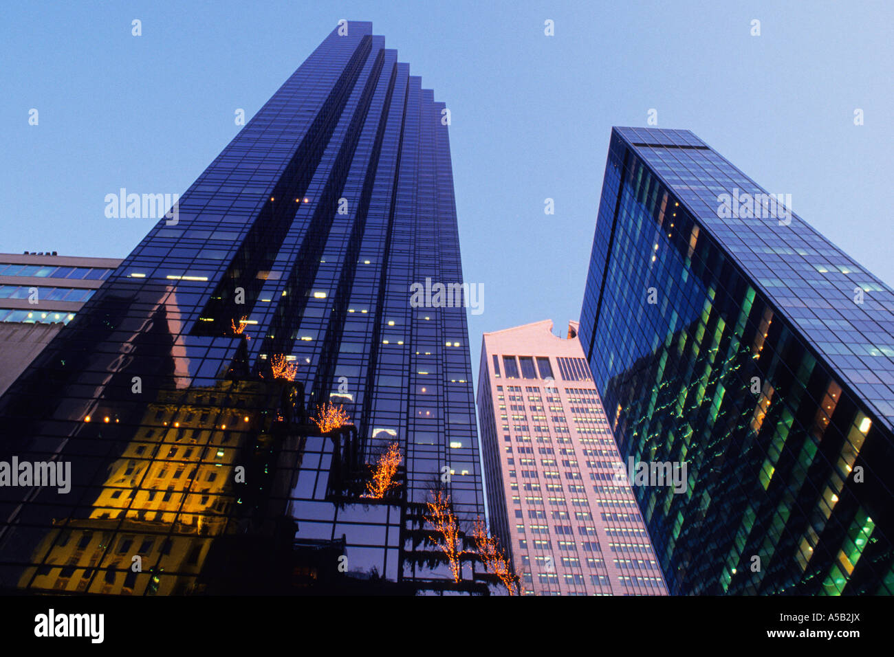 New York City Trump Tower and the Sony Building. Two modern skyscraper glass towers in Midtown Manhattan on Fifth Avenue. Stock Photo