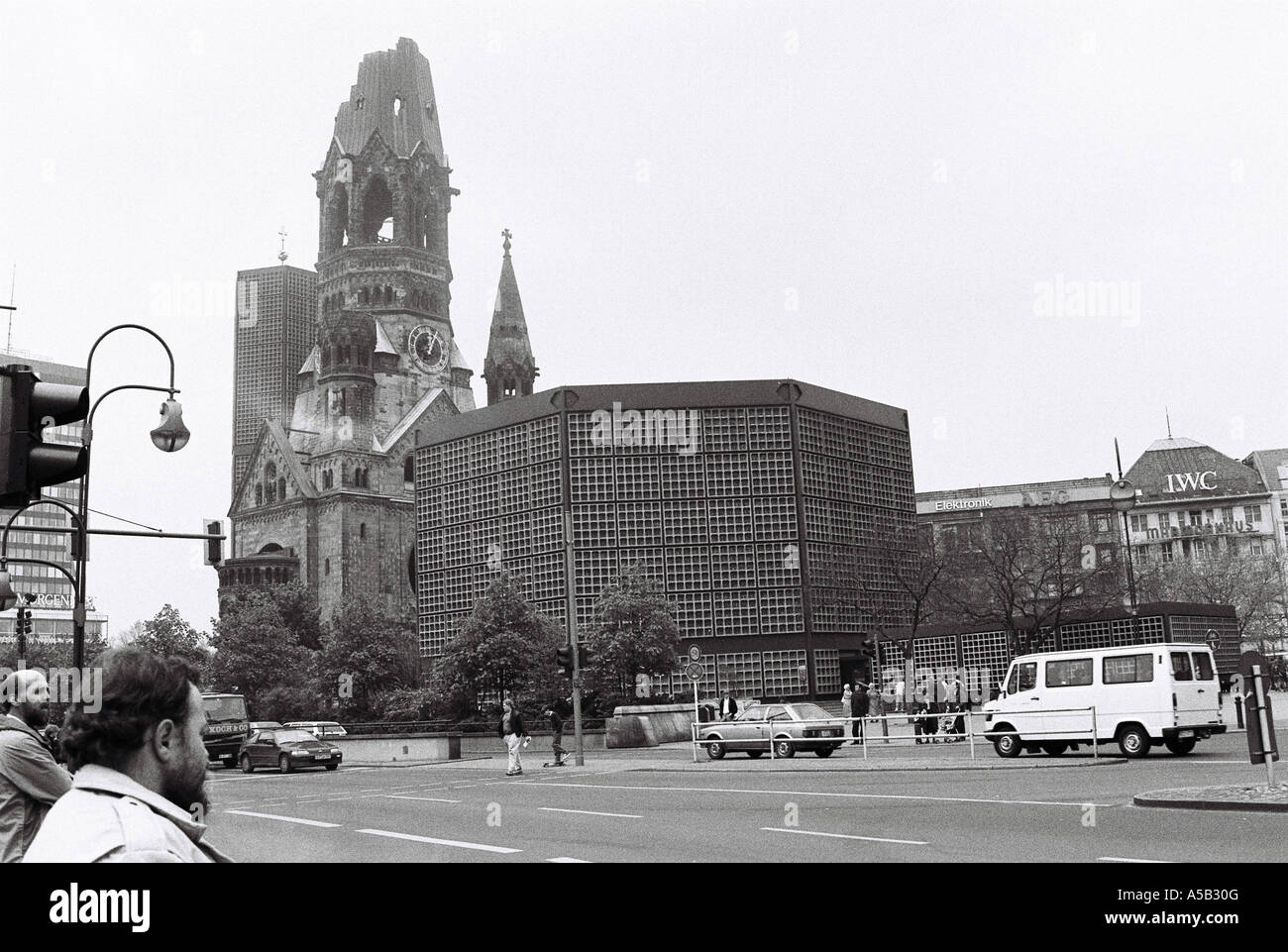 Kaiser, Whilelm, Memorial, church, Berlin, Germany, EU, OLD, historic, history, archive, 1989, 1990, Stock Photo