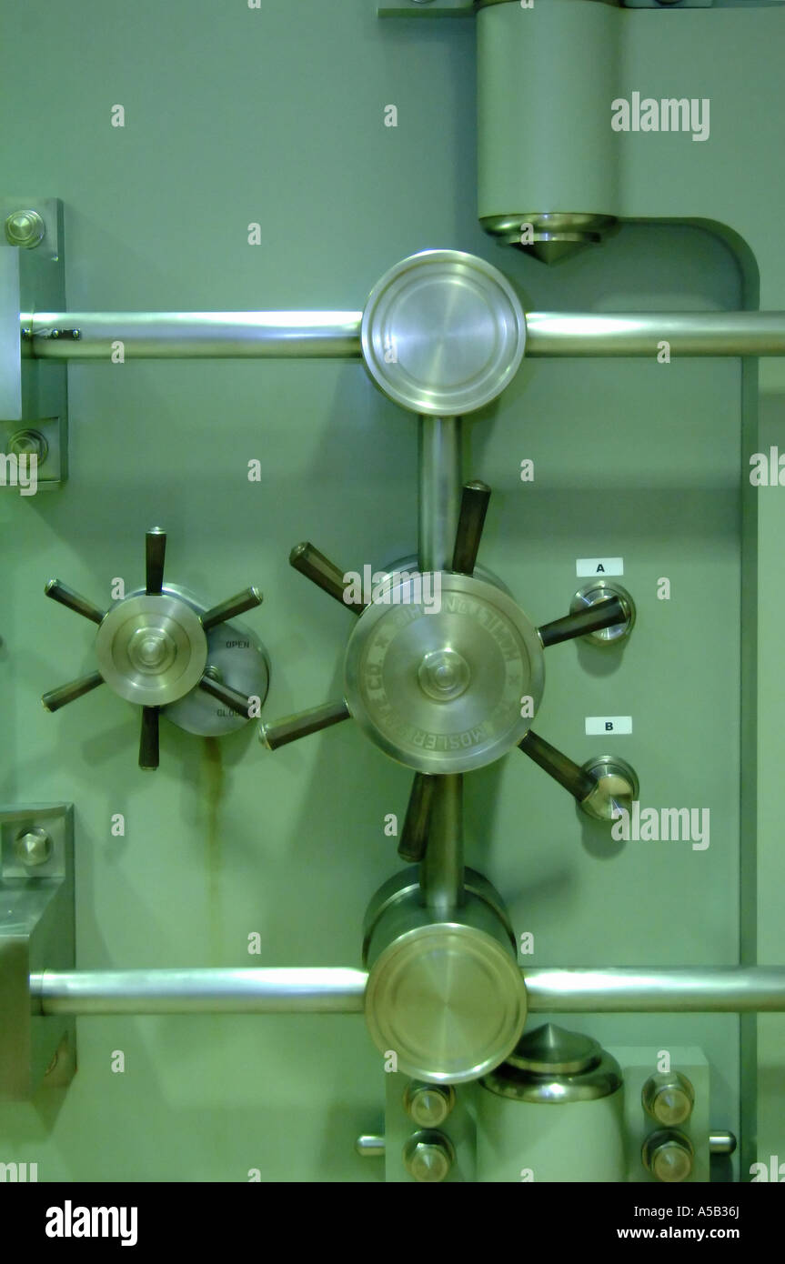 Locked locking mechanism of bank vault door Stock Photo Alamy