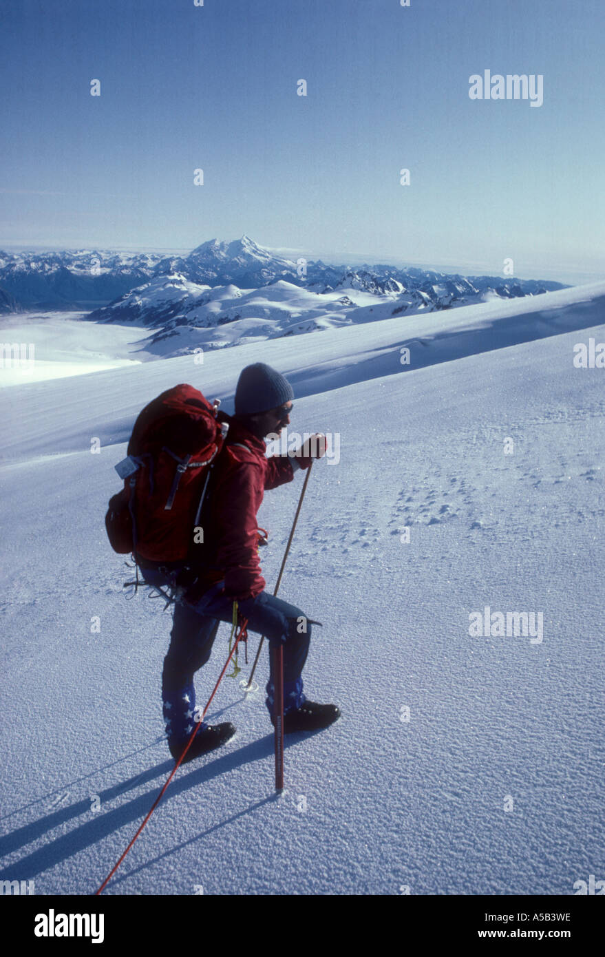 Climber on Mount Iliamna, Lake Clark NP. Alaska Stock Photo