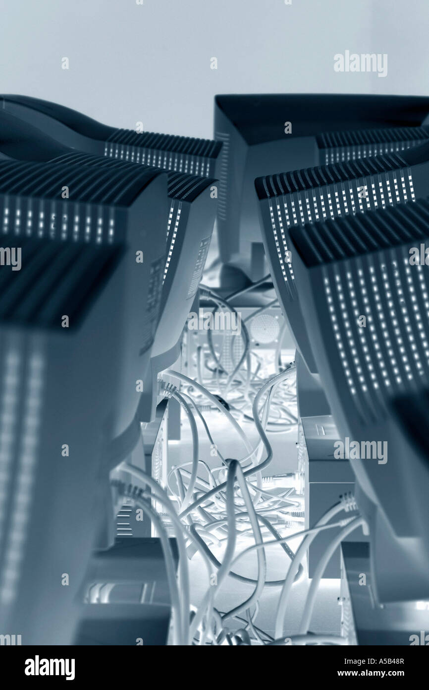 Back end of networked connected computers Stock Photo - Alamy