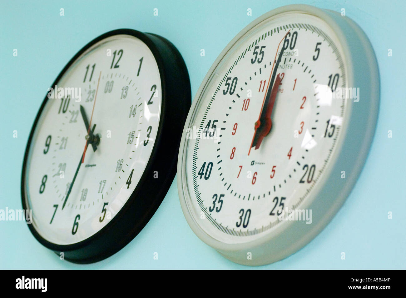 Dual 24 hour clocks in operating room Stock Photo Alamy