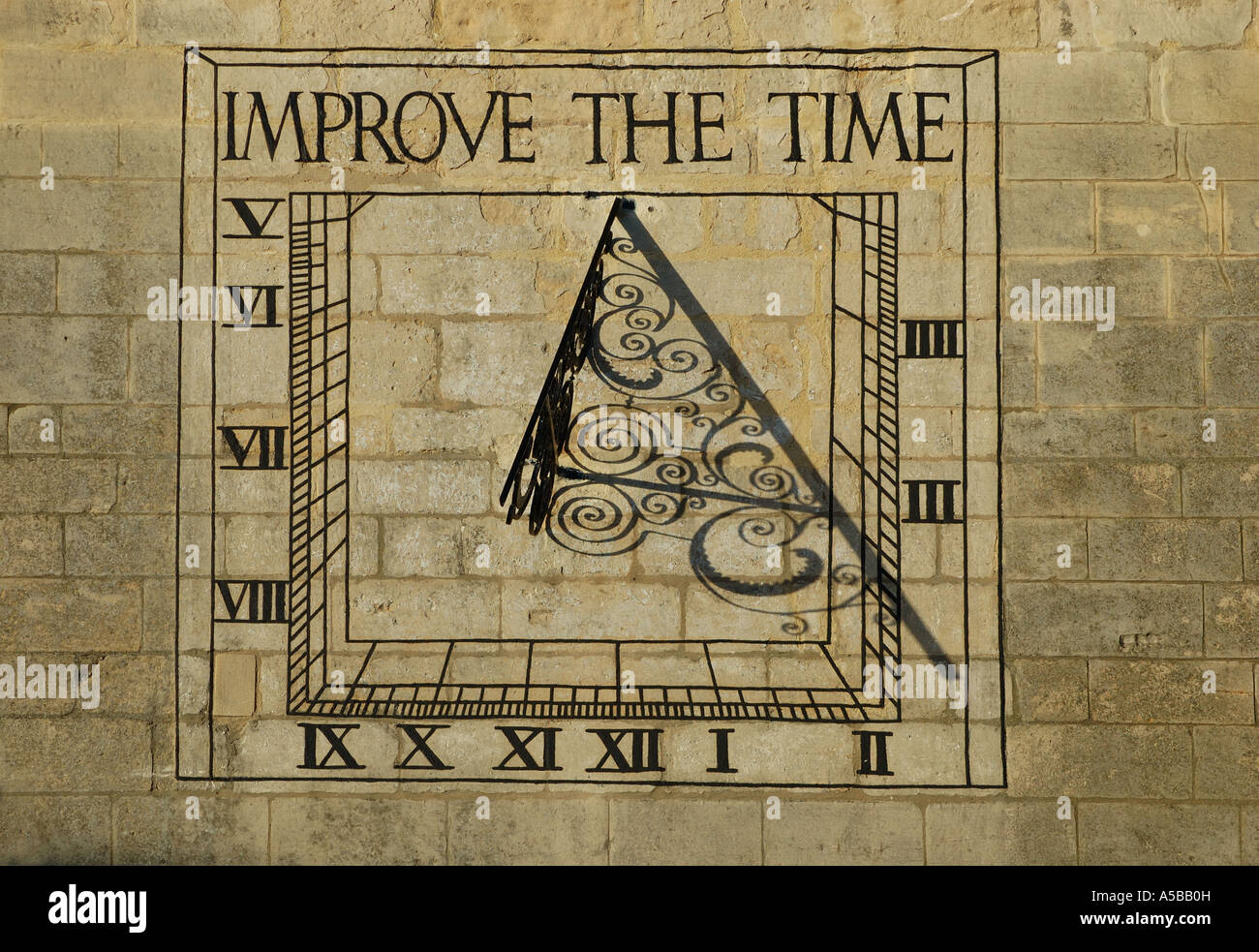 sundial on the tower of St Dionysius Church, Market Harborough Stock Photo