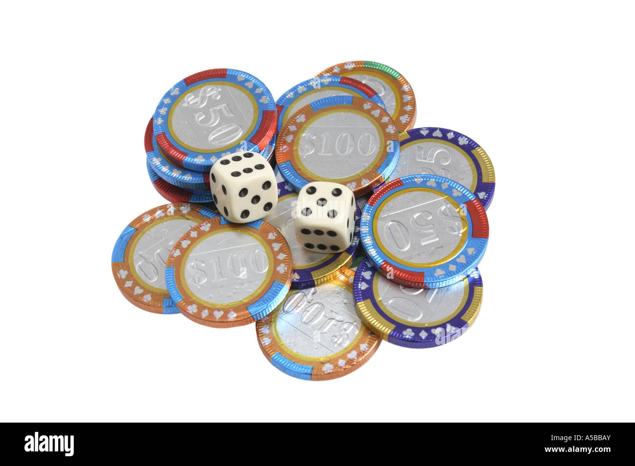 Poker Chips and Dice cut out on white background Stock Photo Alamy