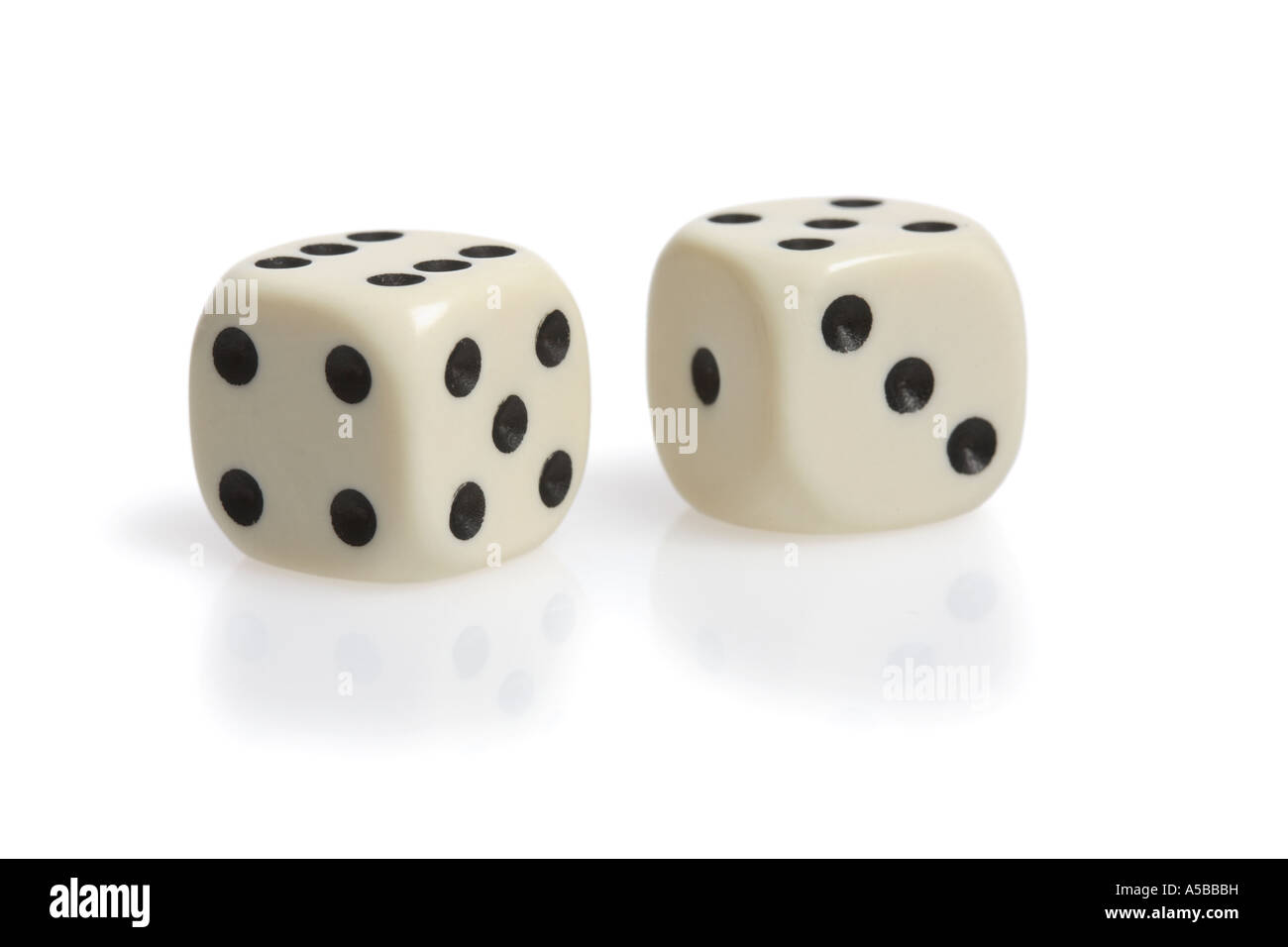 Pair of Dice cut out on white background Stock Photo