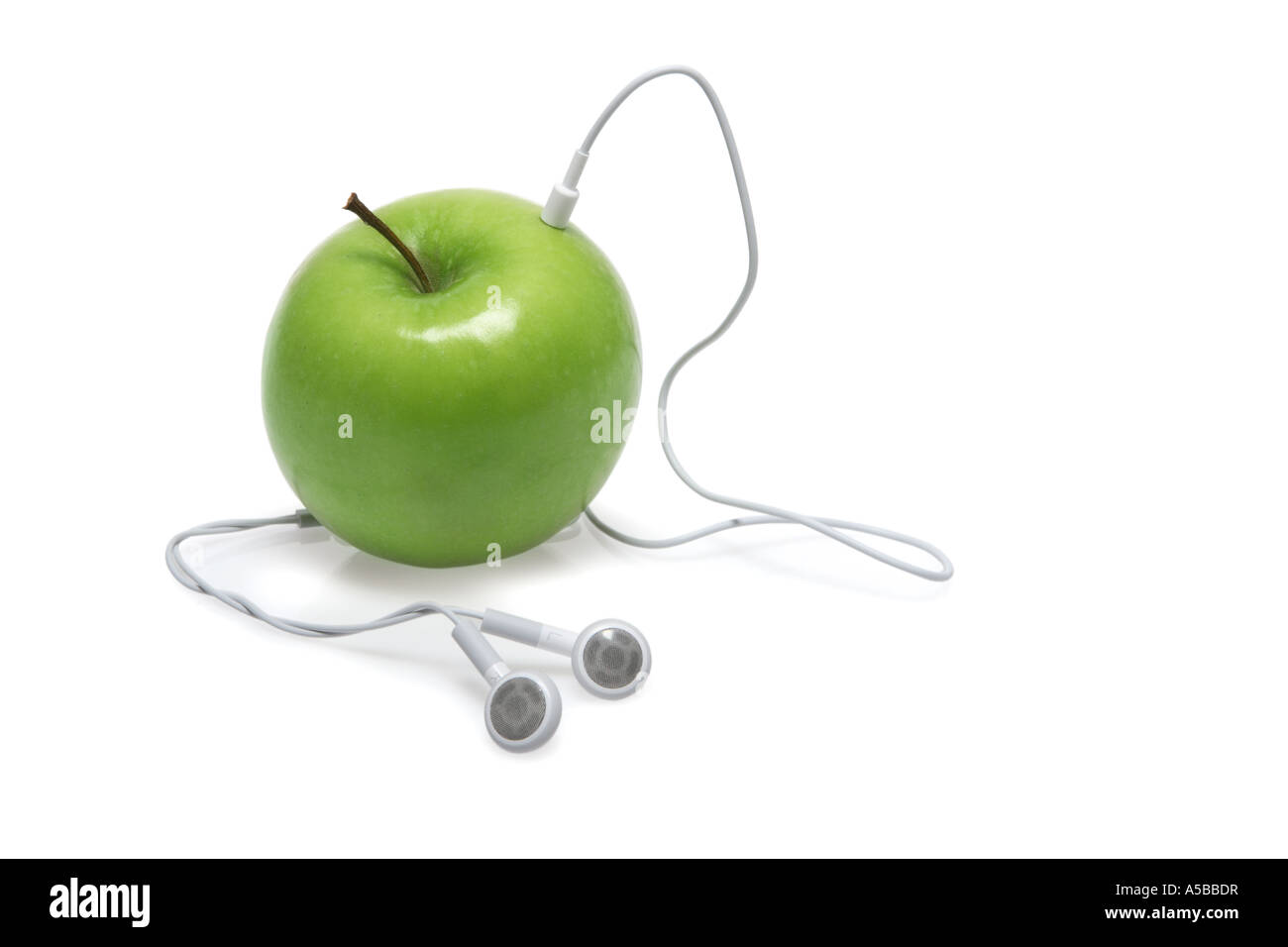 Green Apple MP3 Player cut out on white background Stock Photo - Alamy