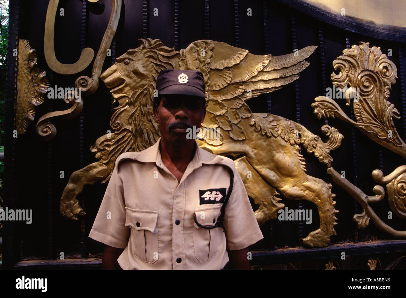 A security man stand guard at the entrance to MGR Film city in Chennai