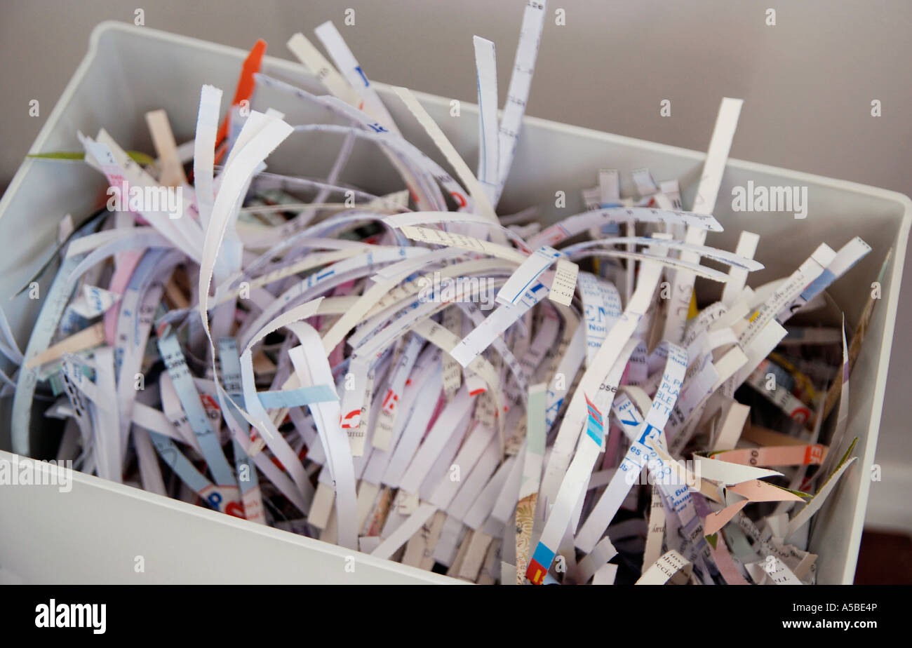 documents and personal information shredded for recycling as a