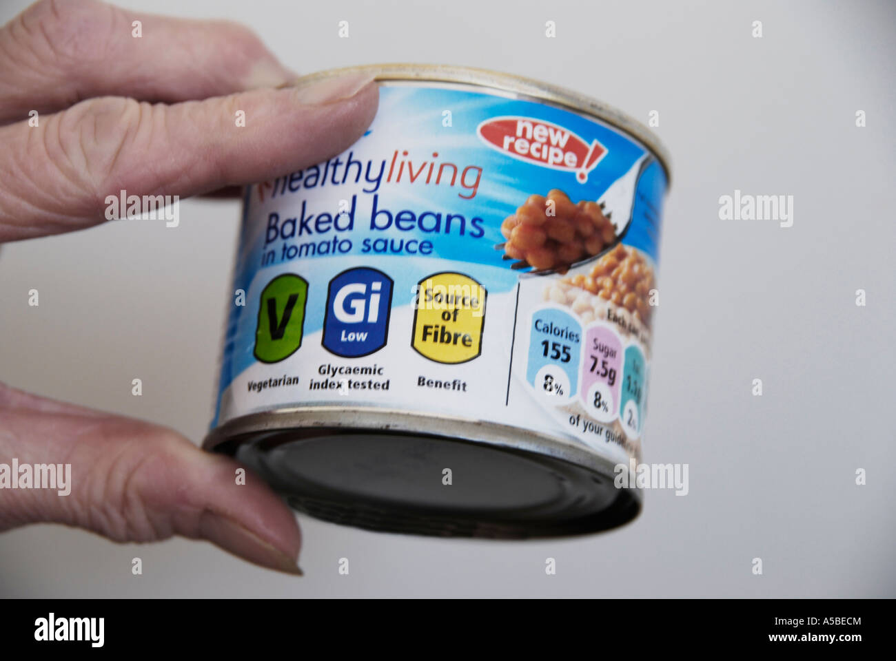 looking at nutritional information values content on a tin of baked