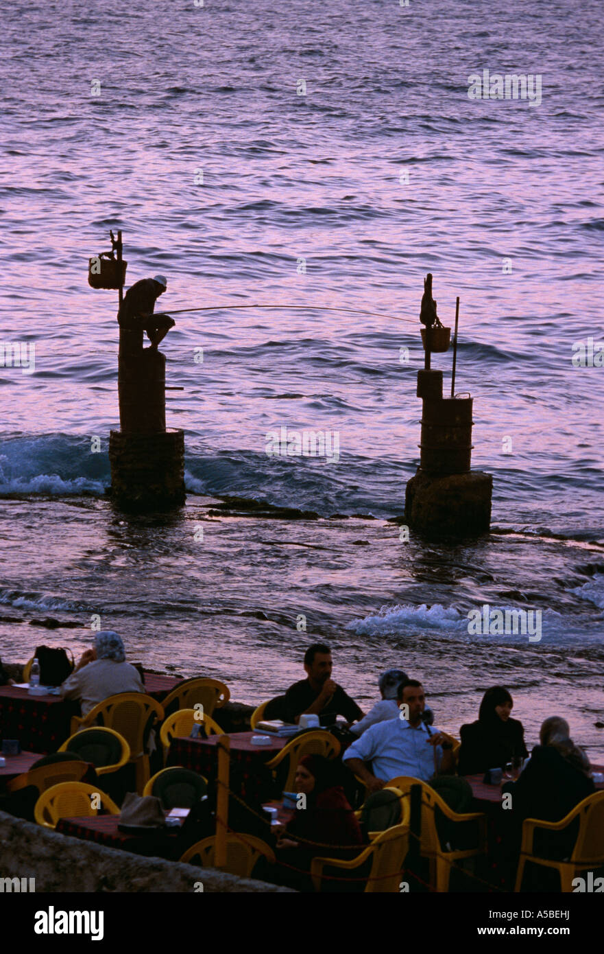 Fishermen at La corniche Beirut Stock Photo