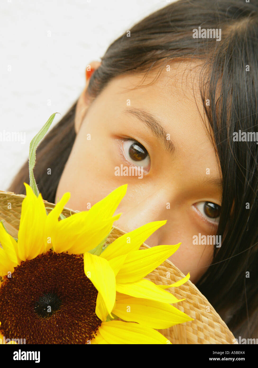 Portrait of a teenage girl holding a sunflower Stock Photo - Alamy