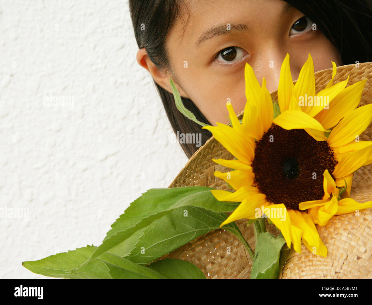 Portrait of a teenage girl holding a sunflower Stock Photo - Alamy