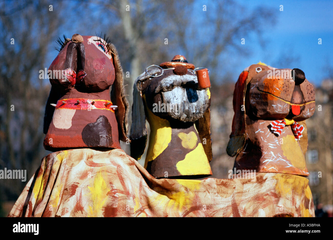 Puppets from Masopust carnival parade in Zizkov, Prague, Czech Republic