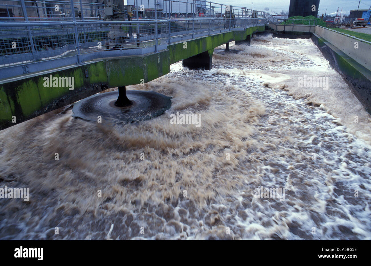 Sewage treatment works at Avonmouth Bristol airation beds England Stock